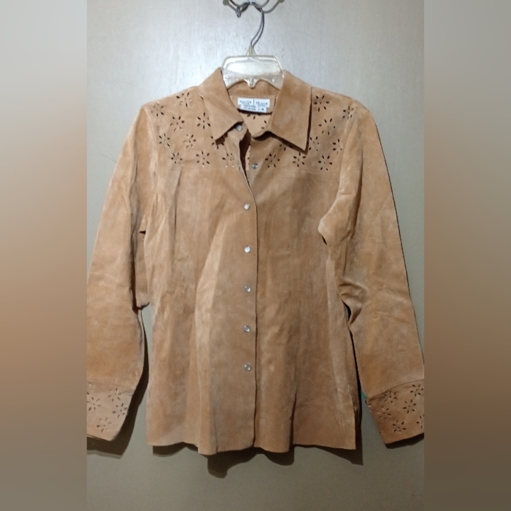 White House Black Market Tan Leather Shirt Jacket